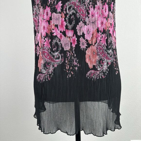 Chaudry KC Top Womens Small Black Sheer Pleated Loose Flowy Tropical Floral NEW - Picture 3 of 13